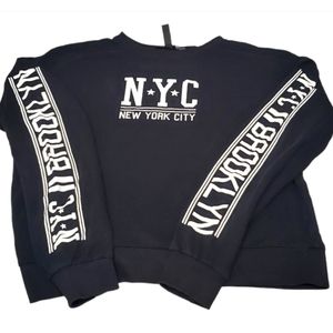 H&M Women’s NYC Brooklyn Black & White Long Sleeve Crew Neck Shirt Size Small